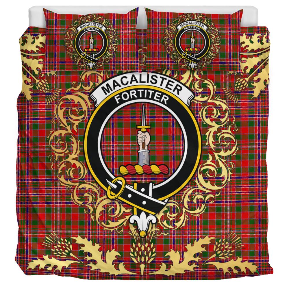 MacAlister Modern Tartan Crest Bedding Set - Golden Thistle Style