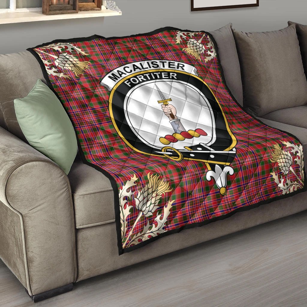 MacAlister Modern Tartan Crest Premium Quilt - Gold Thistle Style
