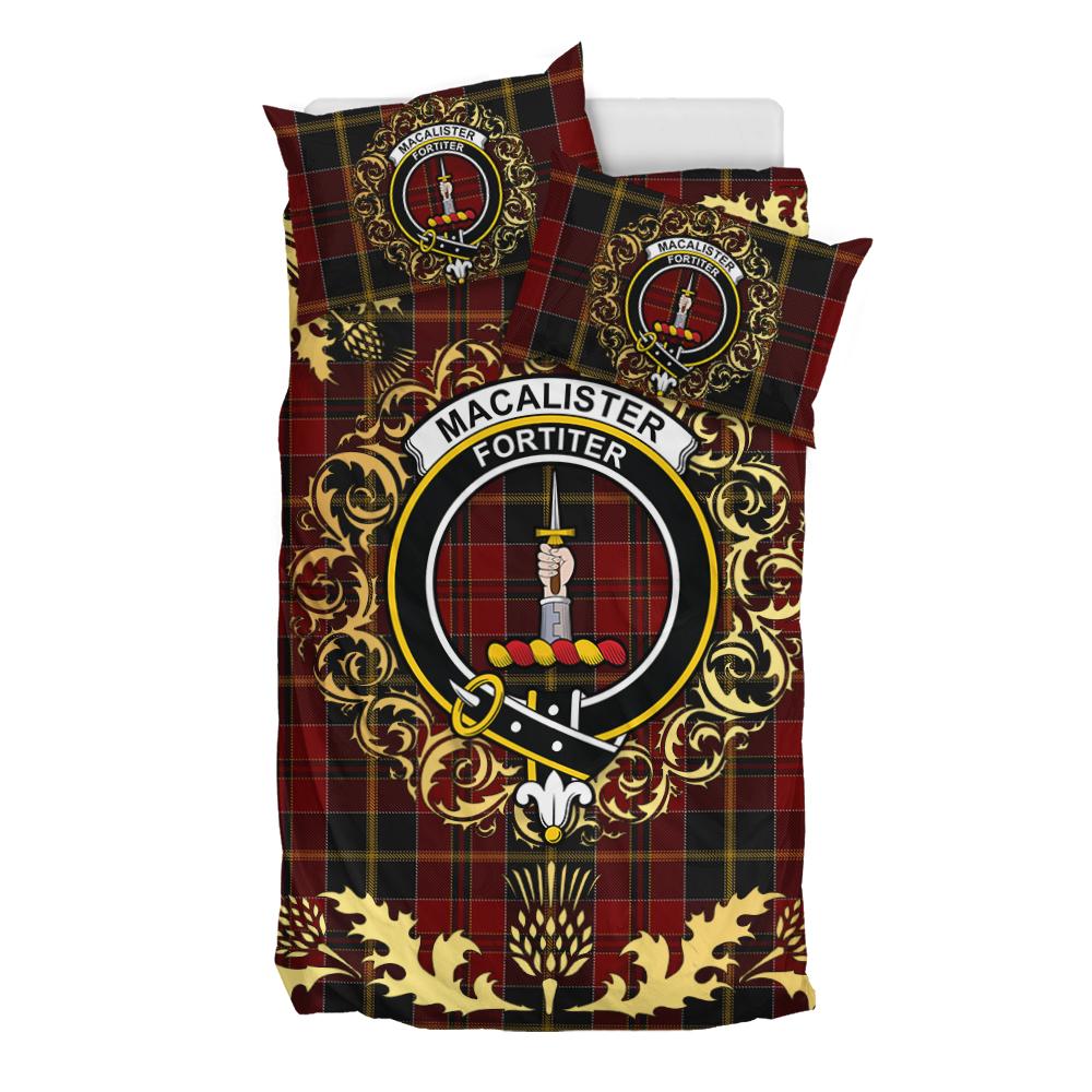 MacAlister of Skye Tartan Crest Bedding Set - Golden Thistle Style
