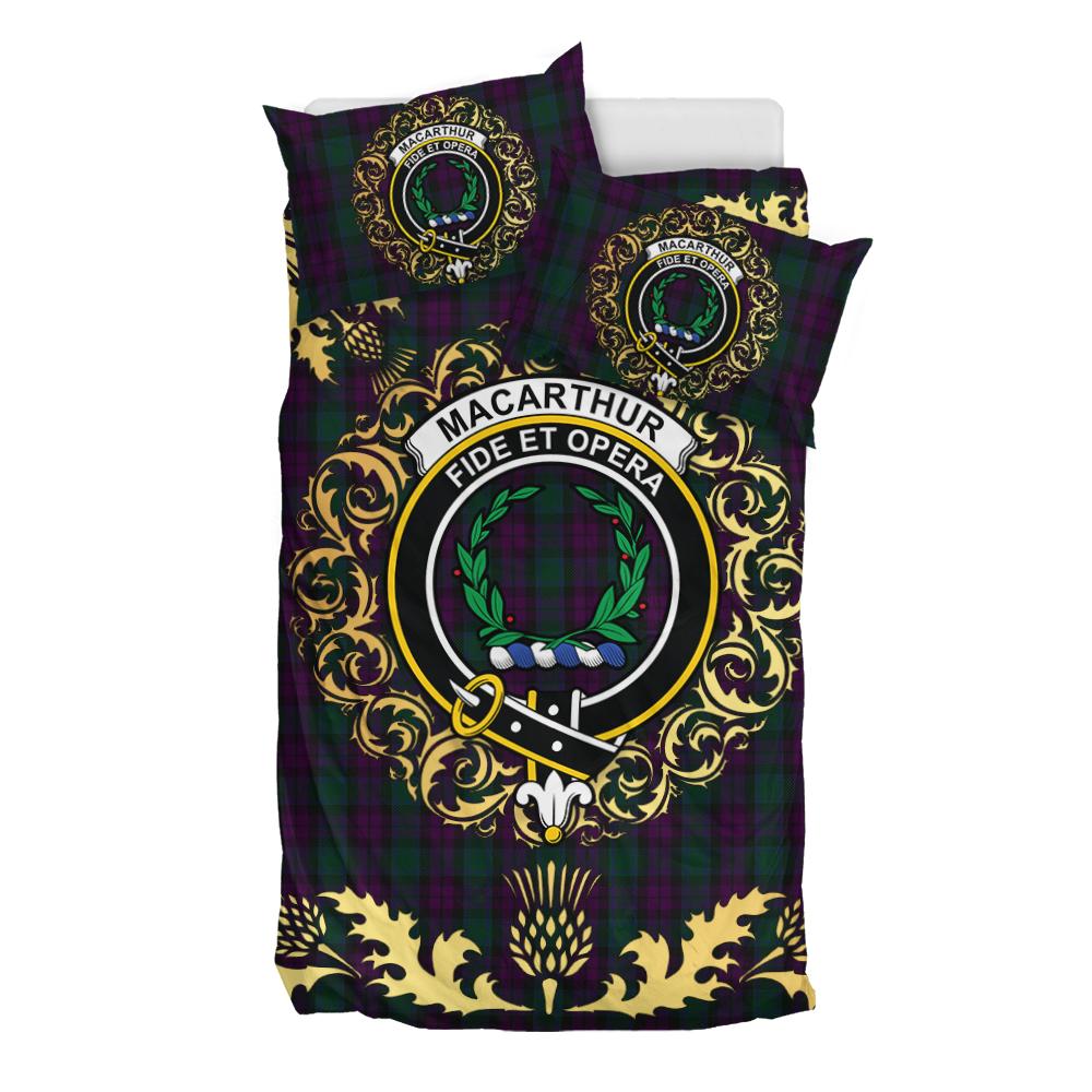 MacArthur of Milton Hunting Tartan Crest Bedding Set - Golden Thistle Style