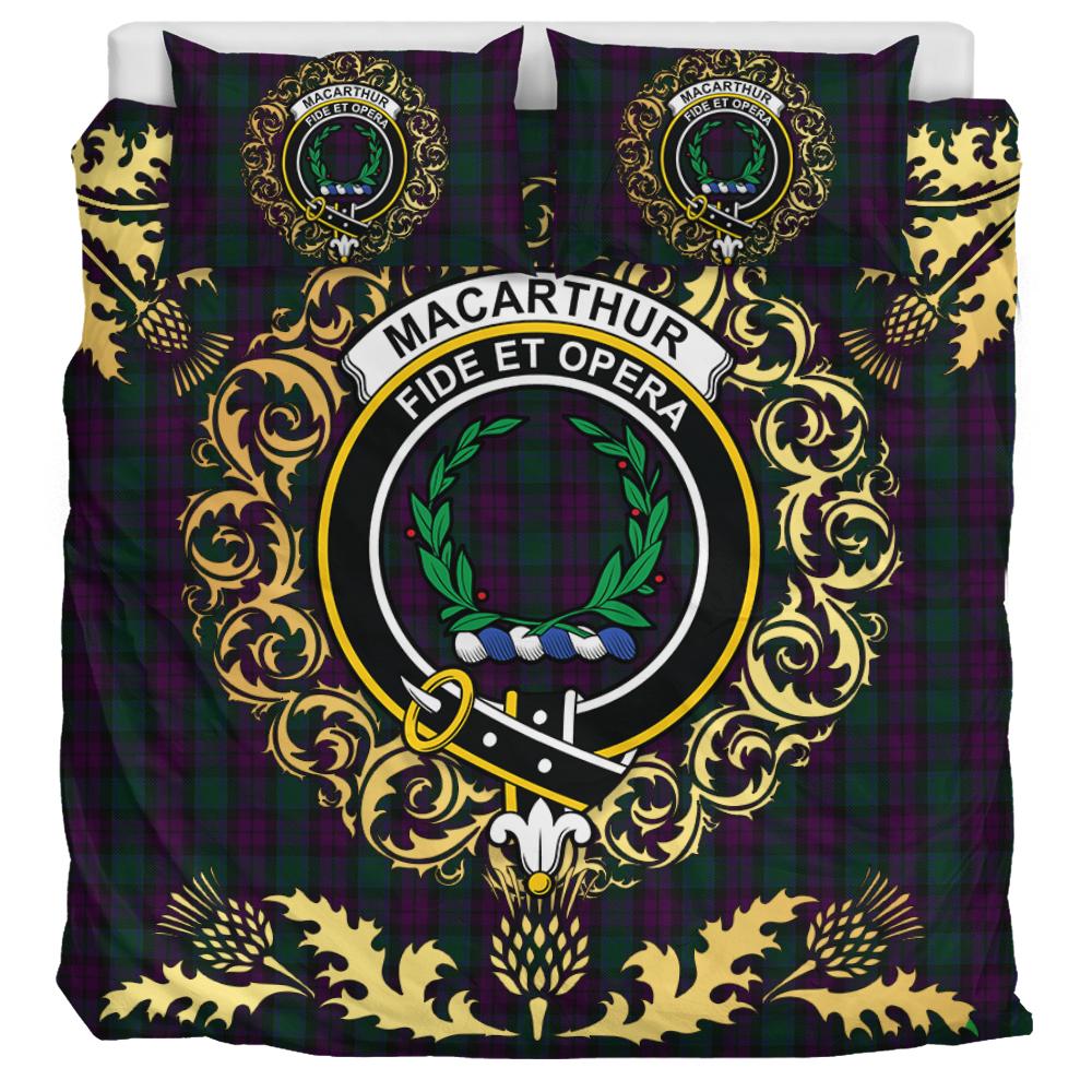 MacArthur of Milton Hunting Tartan Crest Bedding Set - Golden Thistle Style
