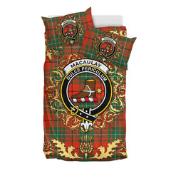 MacAulay Ancient Tartan Crest Bedding Set - Golden Thistle Style