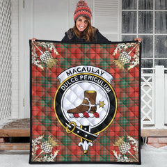 MacAulay Ancient Tartan Crest Premium Quilt - Gold Thistle Style