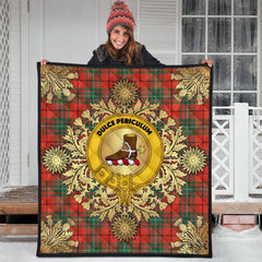 MacAulay Ancient Tartan Crest Premium Quilt - Gold Thistle Style