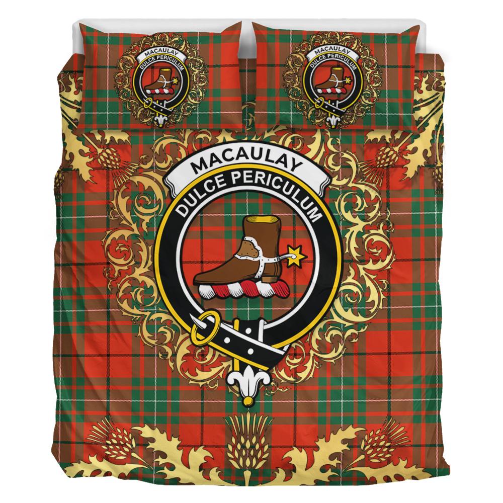 MacAulay Ancient Tartan Crest Bedding Set - Golden Thistle Style