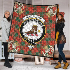 MacAulay Ancient Tartan Crest Premium Quilt - Gold Thistle Style