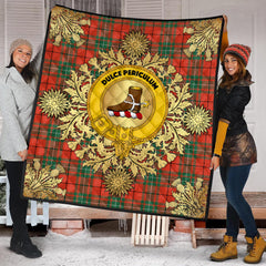 MacAulay Ancient Tartan Crest Premium Quilt - Gold Thistle Style