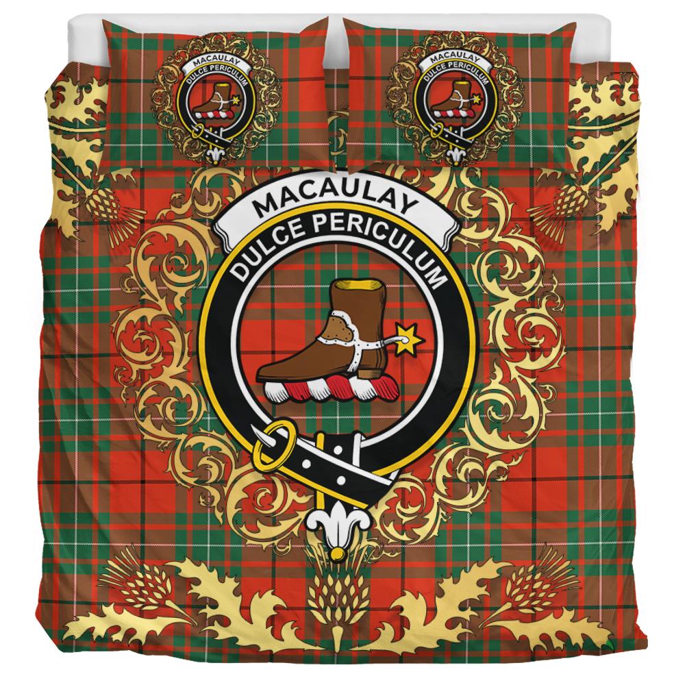 MacAulay Ancient Tartan Crest Bedding Set - Golden Thistle Style