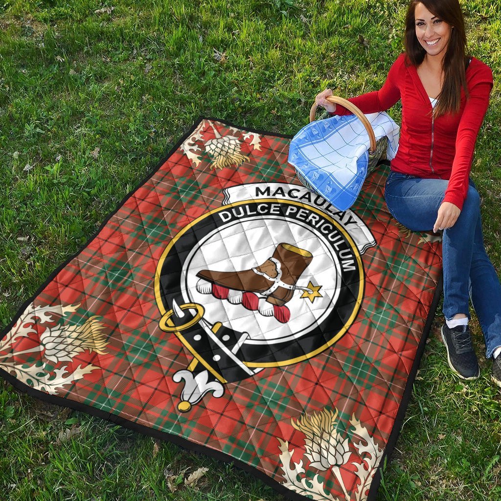 MacAulay Ancient Tartan Crest Premium Quilt - Gold Thistle Style