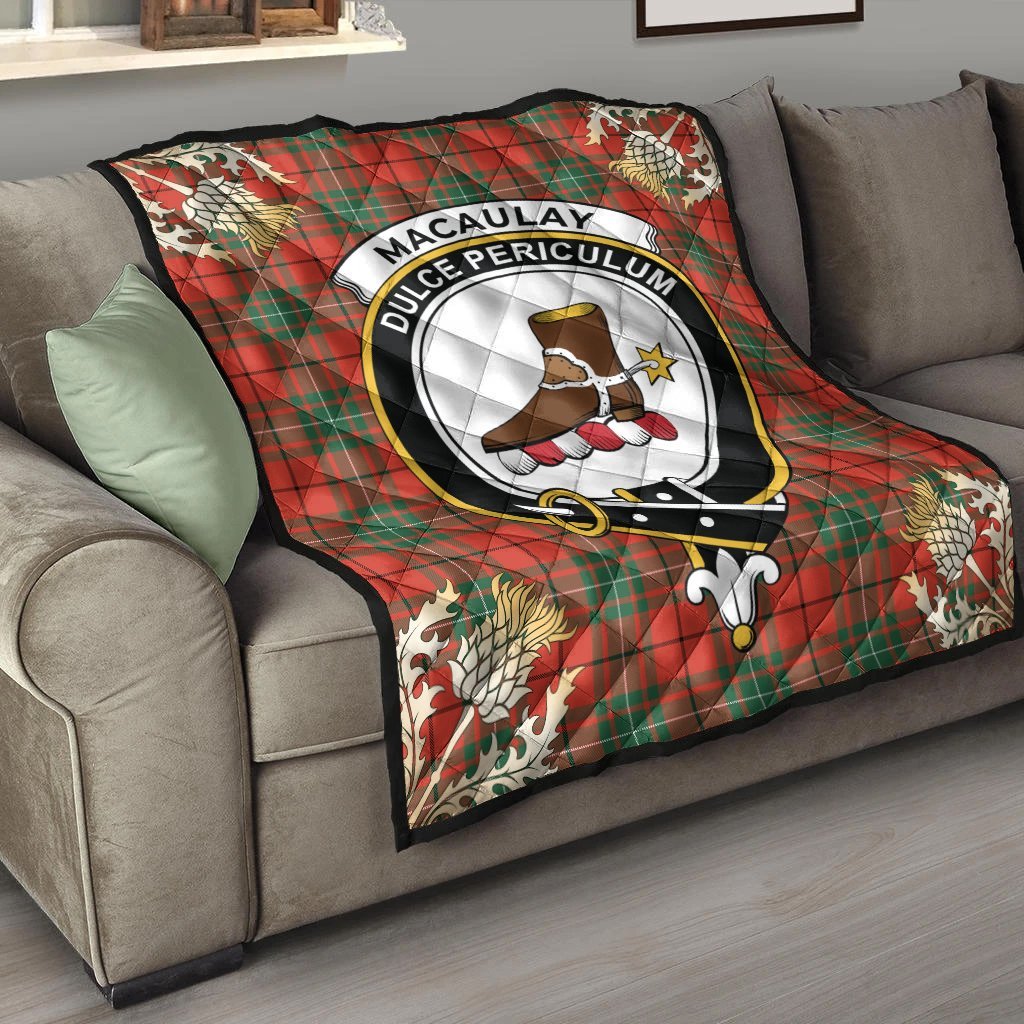 MacAulay Ancient Tartan Crest Premium Quilt - Gold Thistle Style