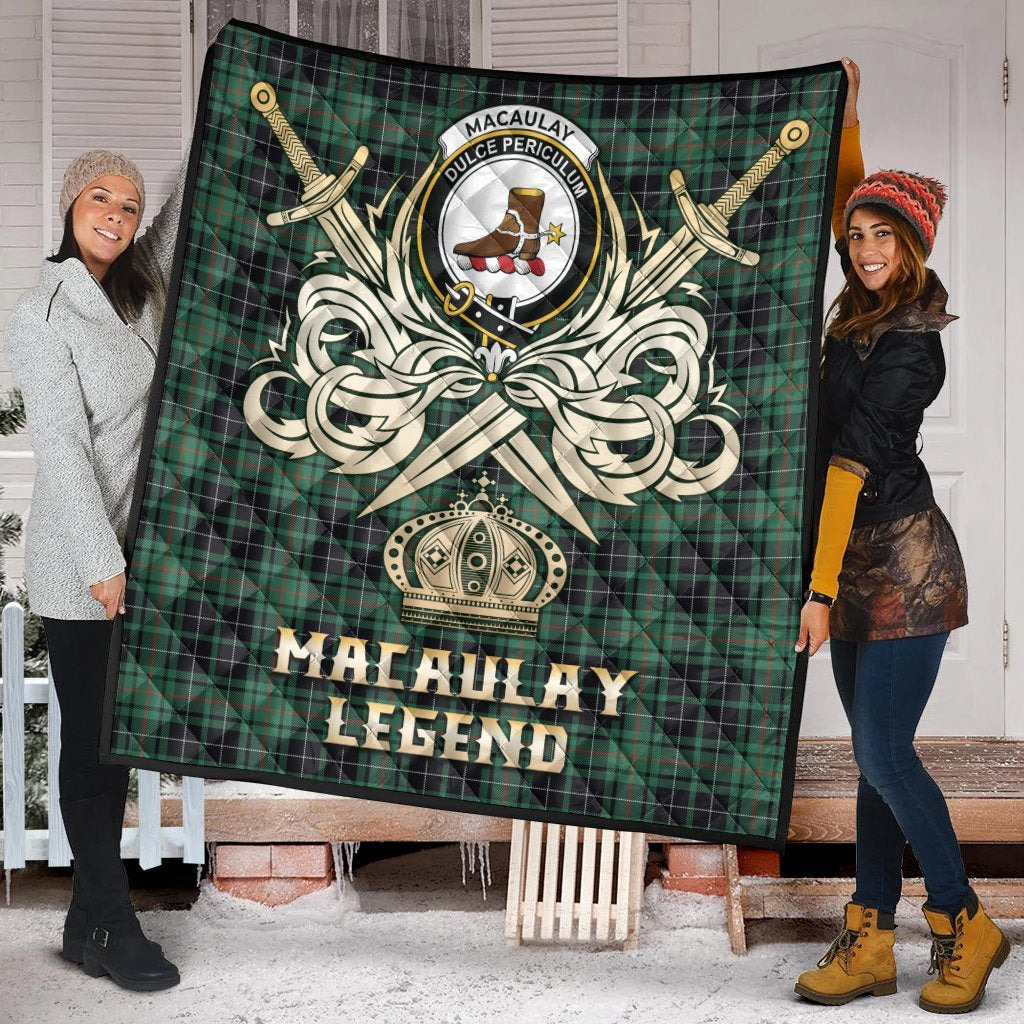MacAulay Hunting Ancient Tartan Crest Legend Gold Royal Premium Quilt