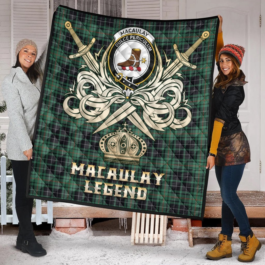 MacAulay Hunting Ancient Tartan Crest Legend Gold Royal Premium Quilt