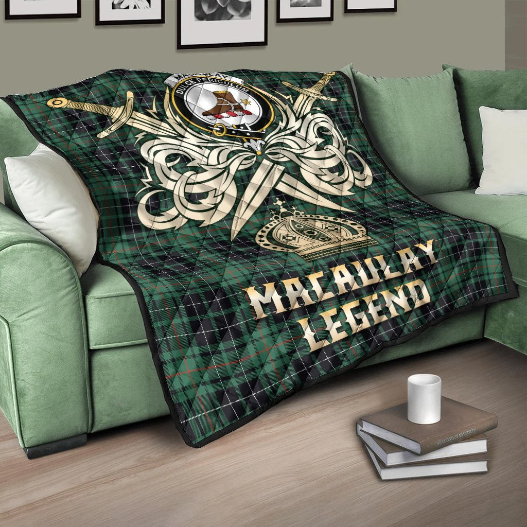 MacAulay Hunting Ancient Tartan Crest Legend Gold Royal Premium Quilt