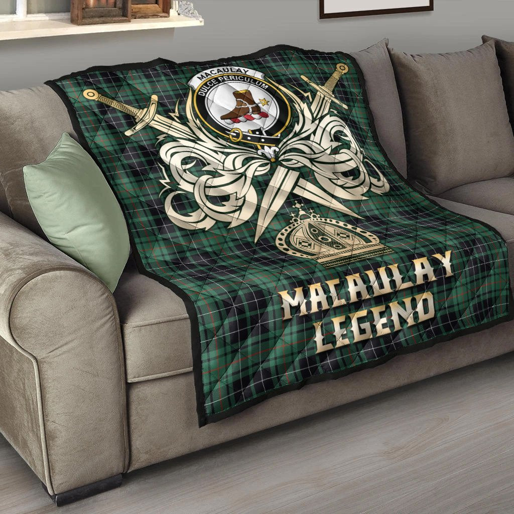 MacAulay Hunting Ancient Tartan Crest Legend Gold Royal Premium Quilt