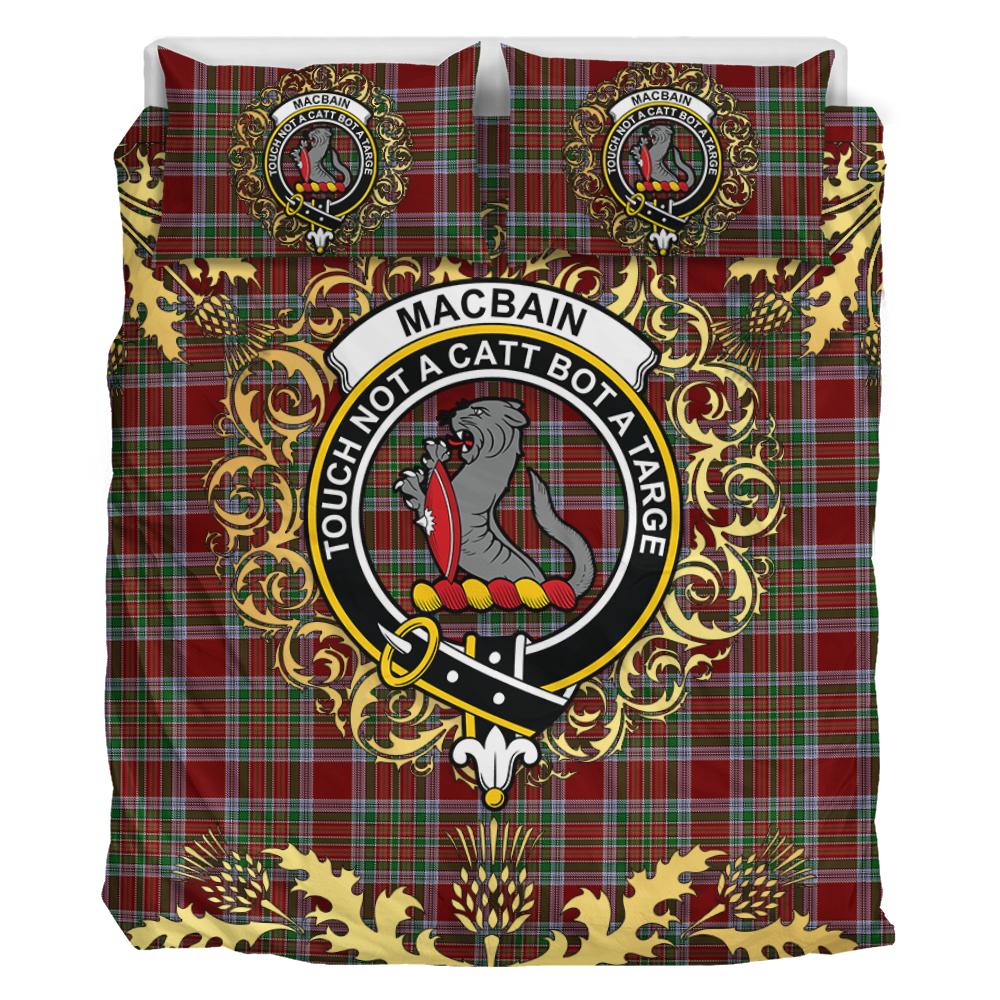 MacBain Chief Tartan Crest Bedding Set - Golden Thistle Style
