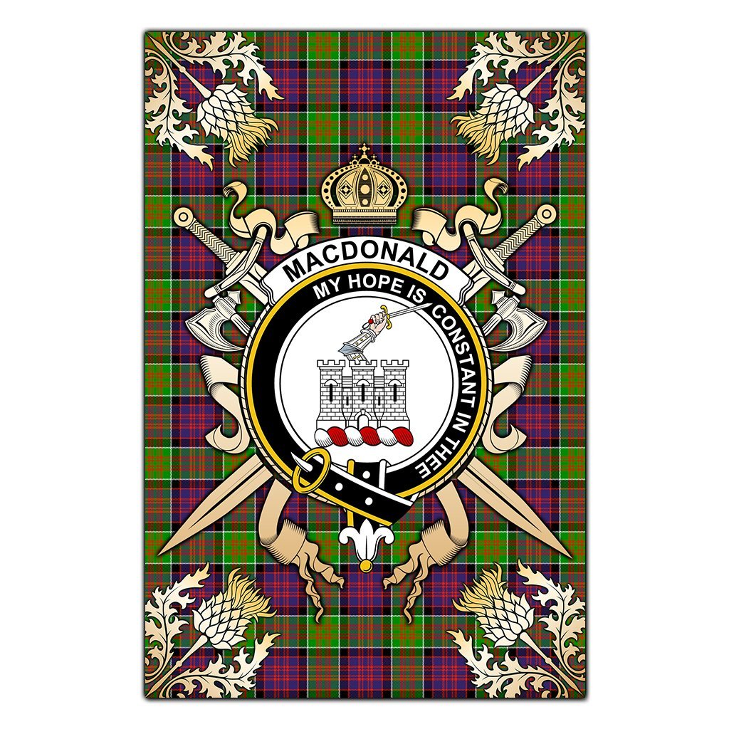MacDonald of Clanranald Tartan Crest Black Garden Flag - Gold Thistle Style