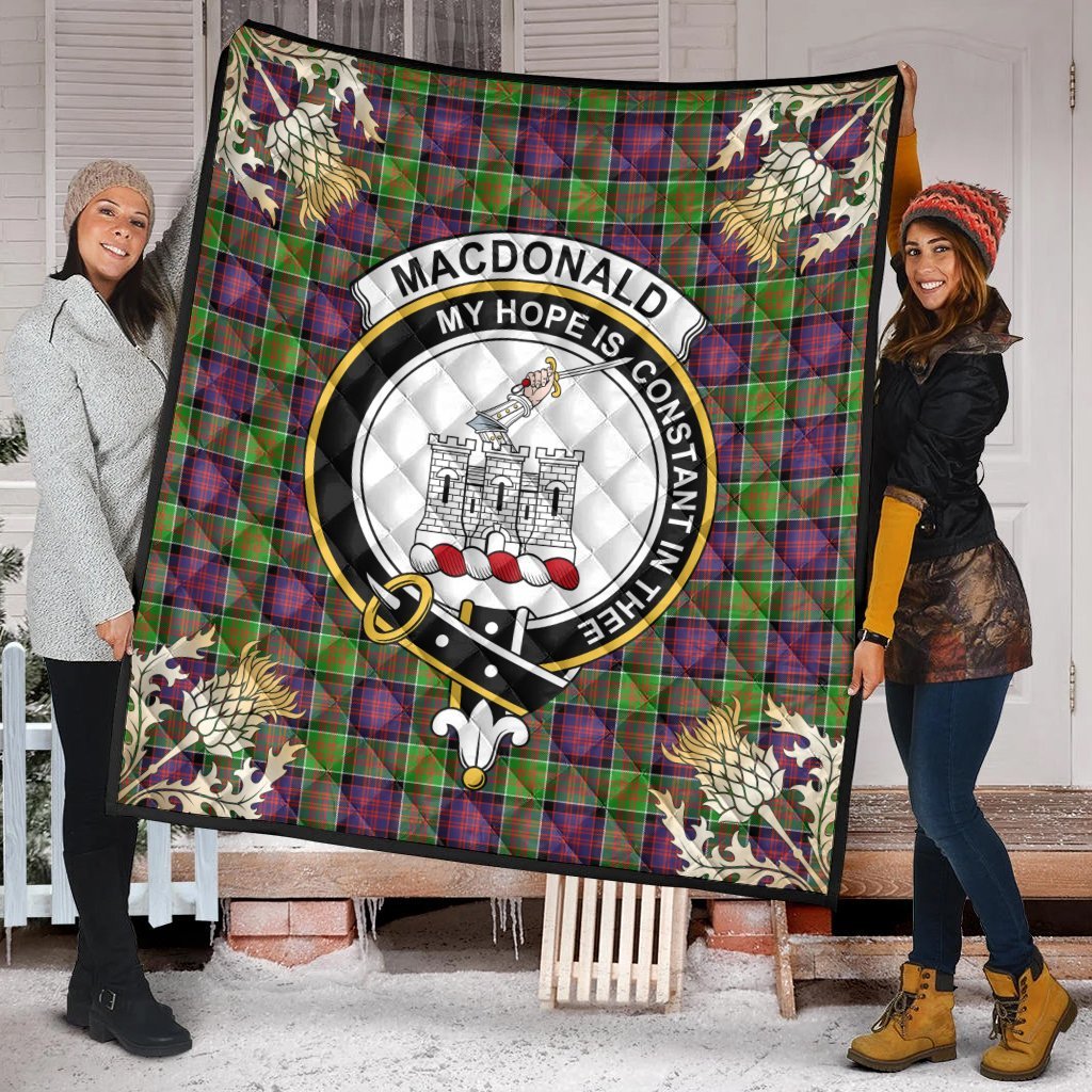 MacDonald of Clanranald Tartan Crest Premium Quilt - Gold Thistle Style
