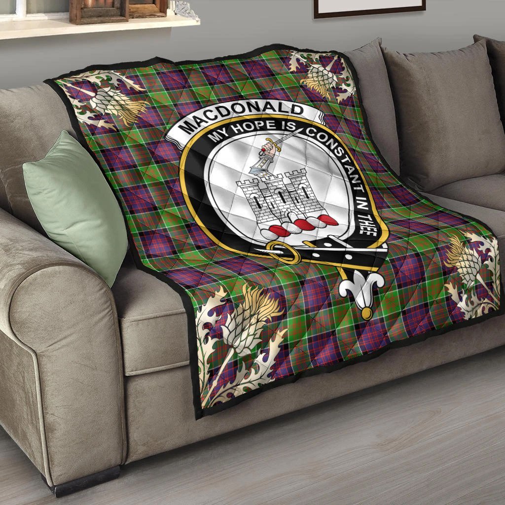 MacDonald of Clanranald Tartan Crest Premium Quilt - Gold Thistle Style