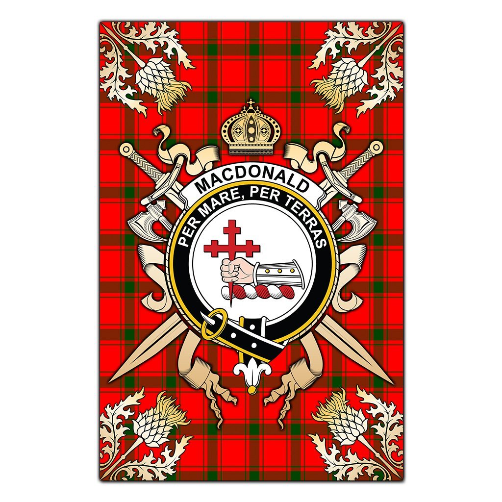 MacDonald of Sleat Tartan Crest Black Garden Flag - Gold Thistle Style