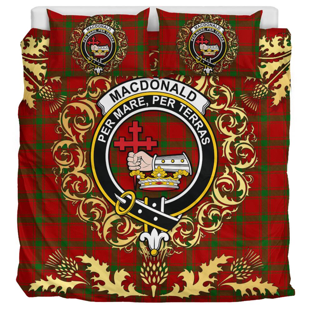 MacDonald of Sleat Tartan Crest Bedding Set - Golden Thistle Style