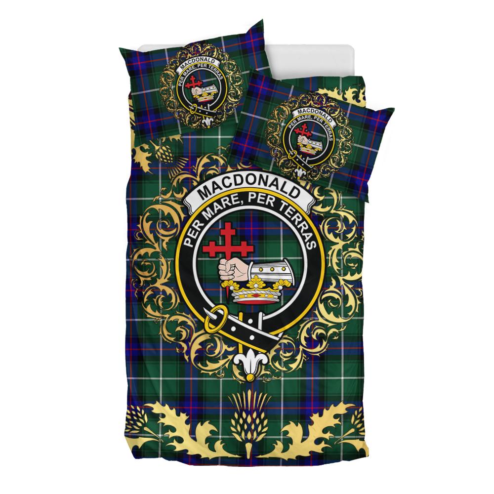 MacDonald of the Isles Hunting Modern Tartan Crest Bedding Set - Golden Thistle Style