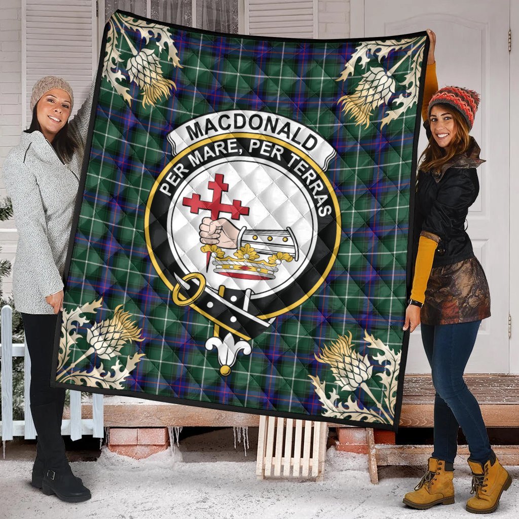 MacDonald of the Isles Hunting Modern Tartan Crest Premium Quilt - Gold Thistle Style