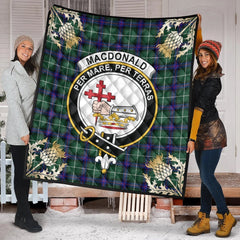 MacDonald of the Isles Hunting Modern Tartan Crest Premium Quilt - Gold Thistle Style