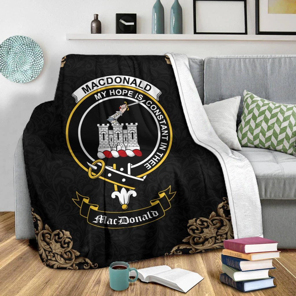 MacDonald (Clan Ranald) Crest Tartan Premium Blanket Black