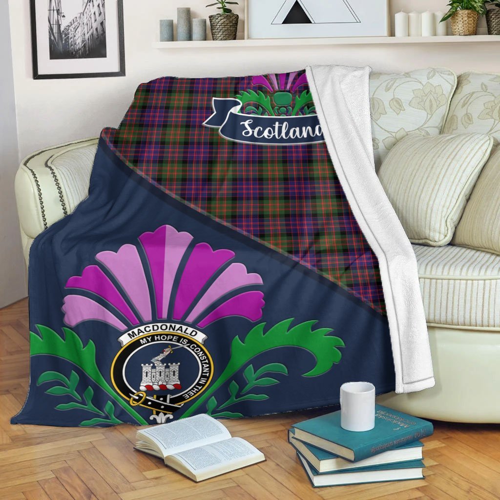 MacDonald (Clan Ranald) Tartan Crest Premium Blanket - Thistle Style