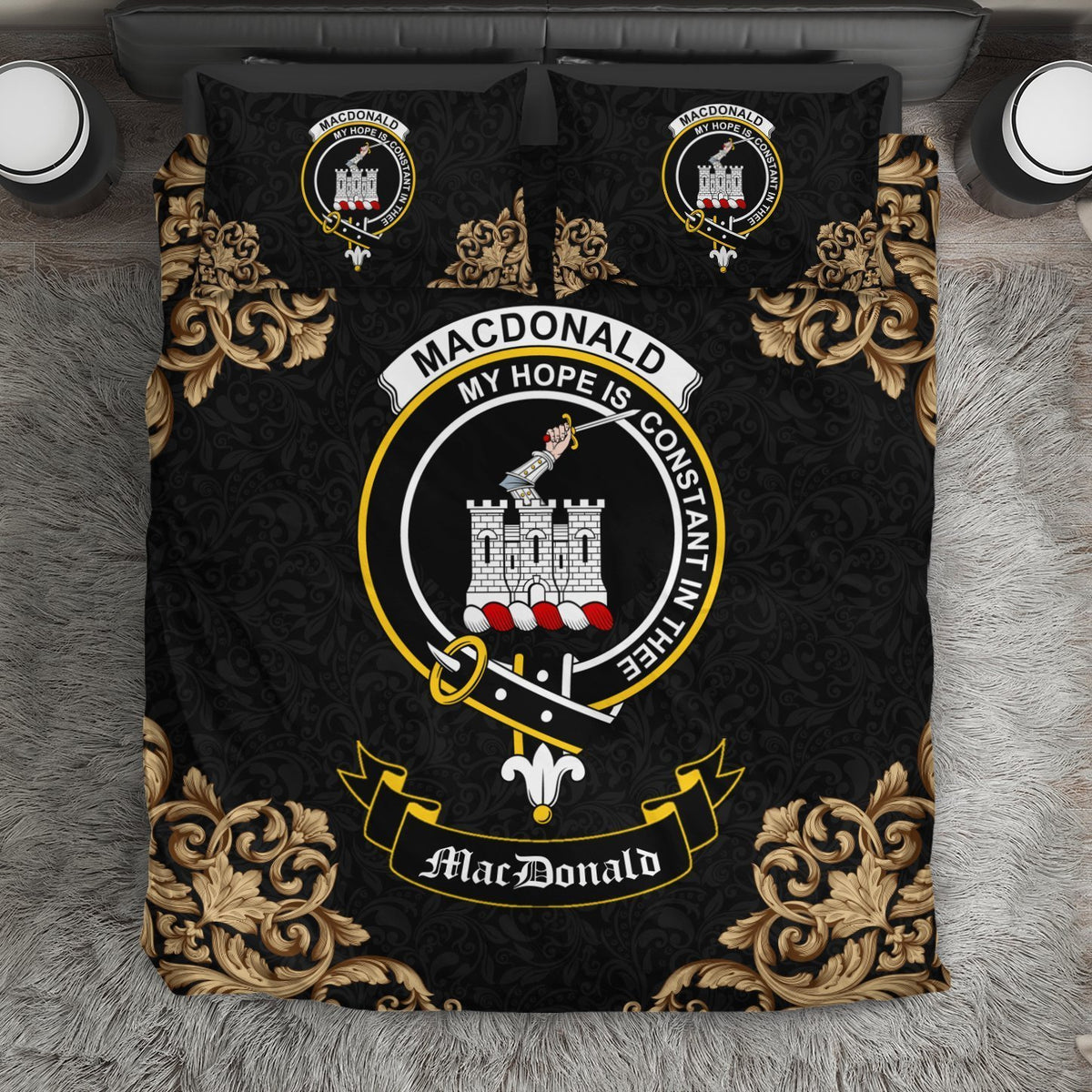 MacDonald (Clan Ranald) Crest Black Bedding Set
