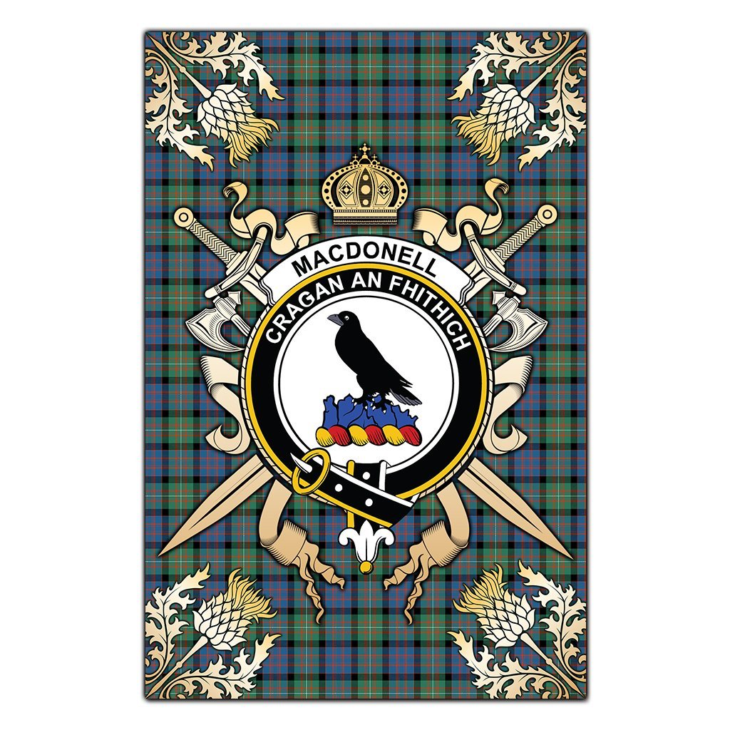 MacDonnell of Glengarry Ancient Tartan Crest Black Garden Flag - Gold Thistle Style