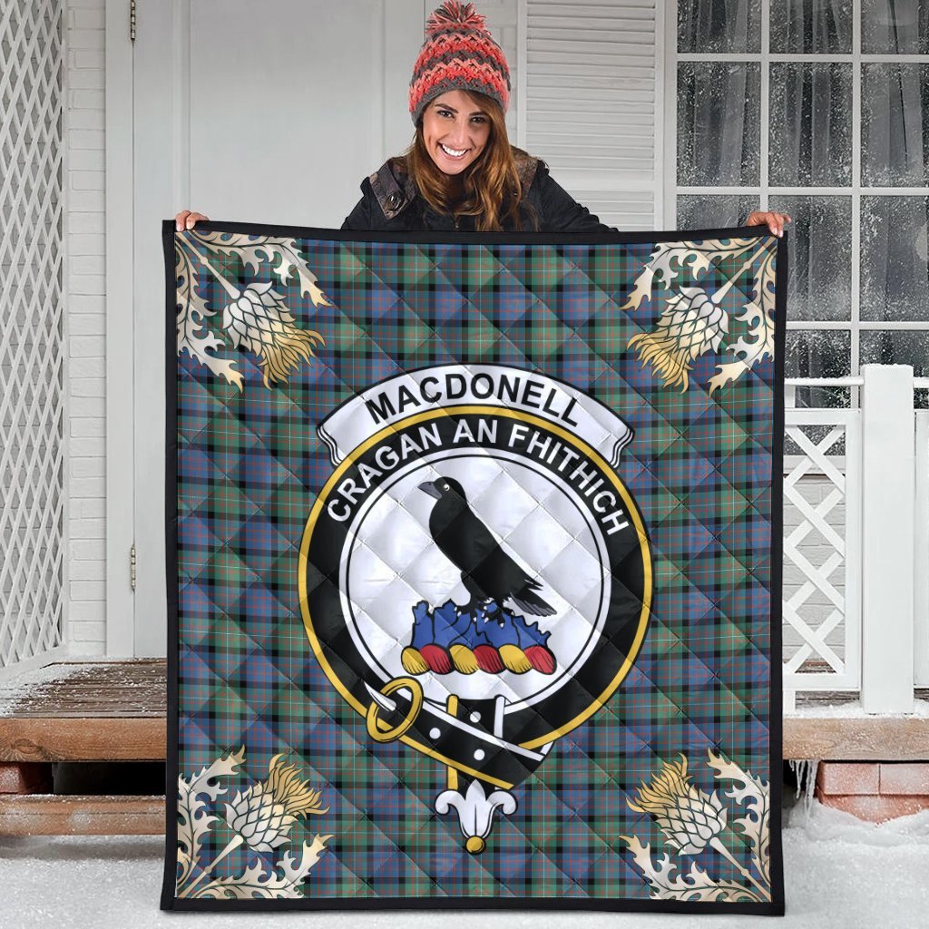 MacDonnell of Glengarry Ancient Tartan Crest Premium Quilt - Gold Thistle Style