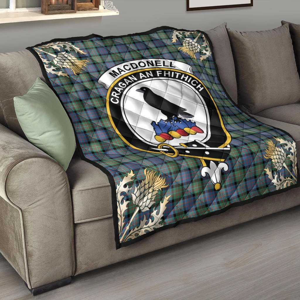 MacDonnell of Glengarry Ancient Tartan Crest Premium Quilt - Gold Thistle Style