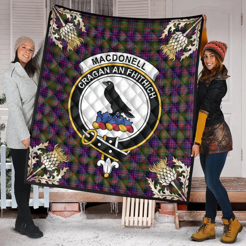 MacDonnell of Glengarry Modern Tartan Crest Premium Quilt - Gold Thistle Style