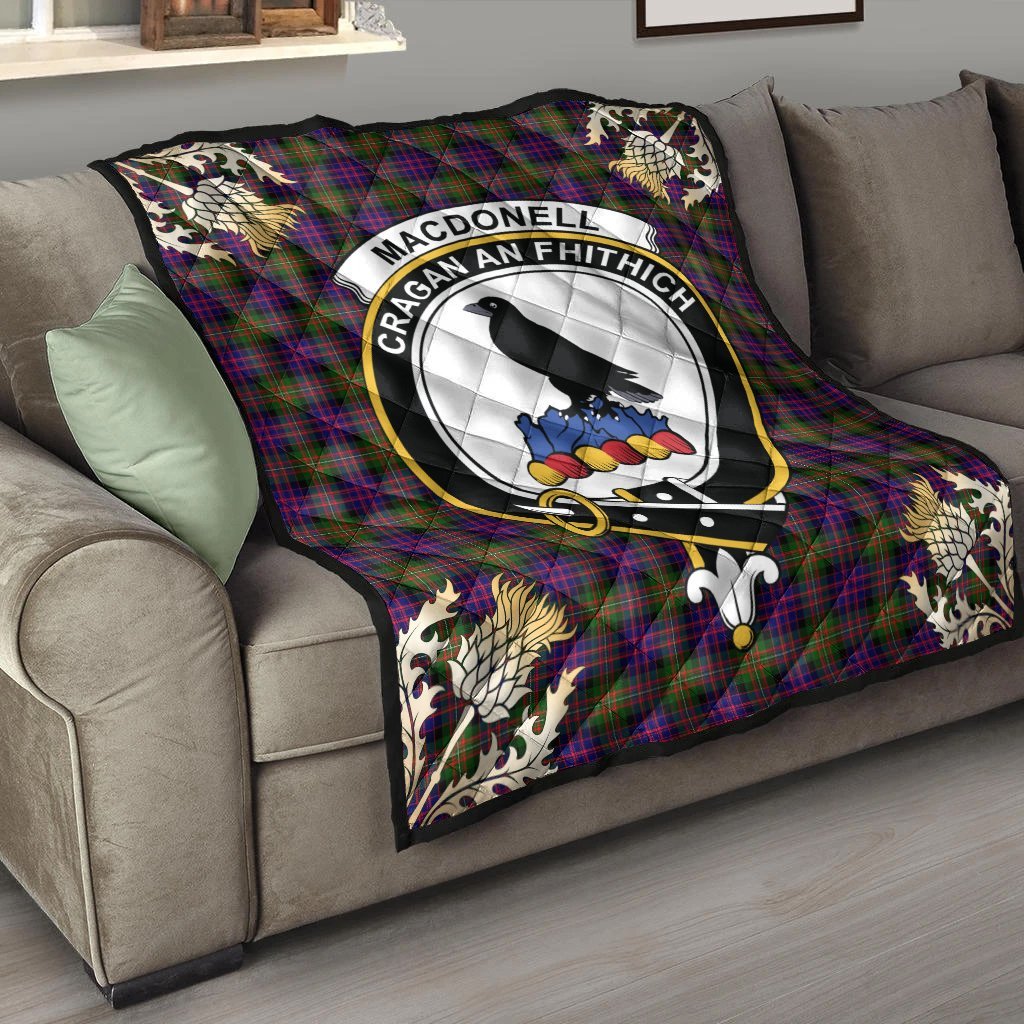 MacDonnell of Glengarry Modern Tartan Crest Premium Quilt - Gold Thistle Style
