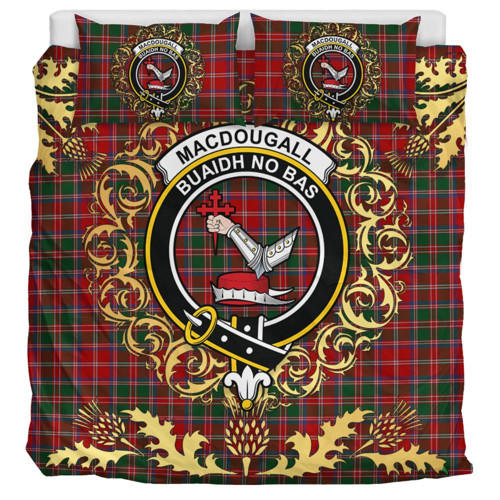 MacDougall 10 Tartan Crest Bedding Set - Golden Thistle Style