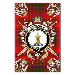 MacDowall Tartan Crest Black Garden Flag - Gold Thistle Style
