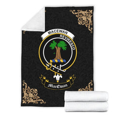 MacEwan Crest Tartan Premium Blanket Black