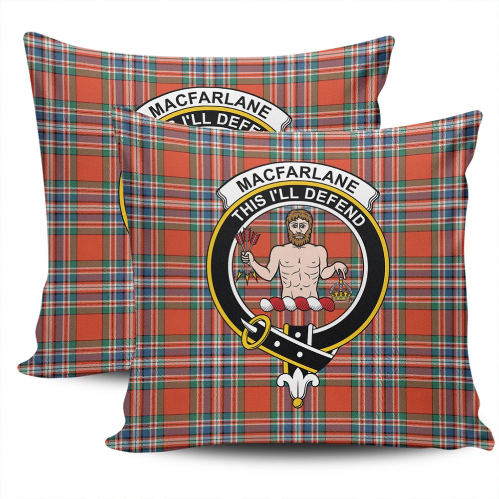Scottish MacFarlane Ancient Tartan Crest Pillow Cover - Tartan Cushion Cover