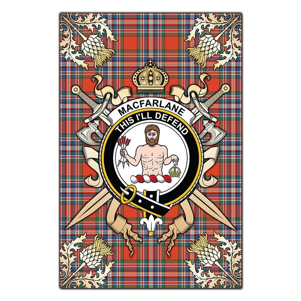 MacFarlane Ancient Tartan Crest Black Garden Flag - Gold Thistle Style