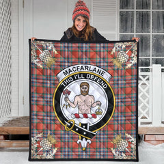 MacFarlane Ancient Tartan Crest Premium Quilt - Gold Thistle Style