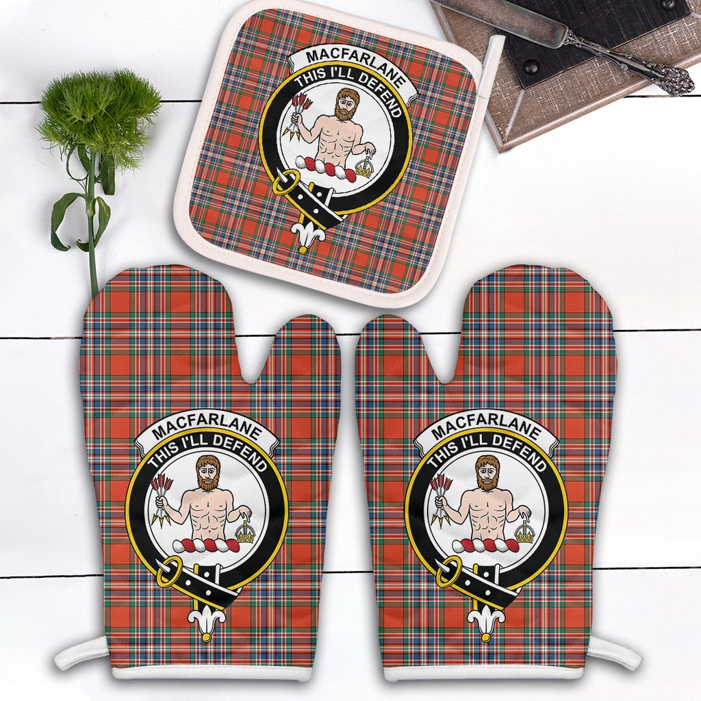 MacFarlane Ancient Tartan Crest Oven Mitt And Pot Holder (2 Oven Mitts + 1 Pot Holder)