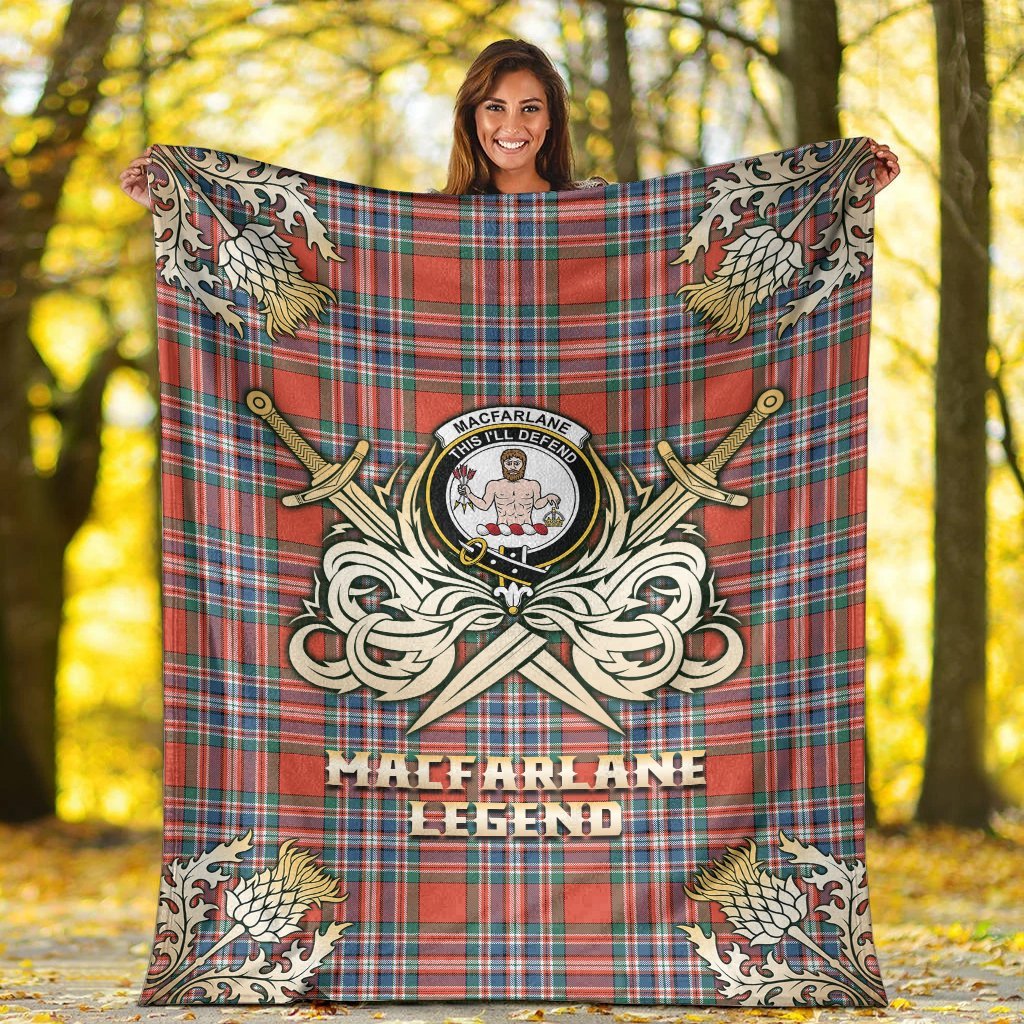 MacFarlane Ancient Tartan Gold Courage Symbol Blanket