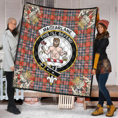 MacFarlane Ancient Tartan Crest Premium Quilt - Gold Thistle Style