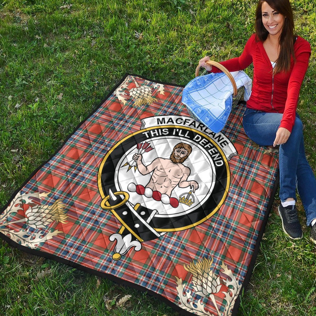 MacFarlane Ancient Tartan Crest Premium Quilt - Gold Thistle Style