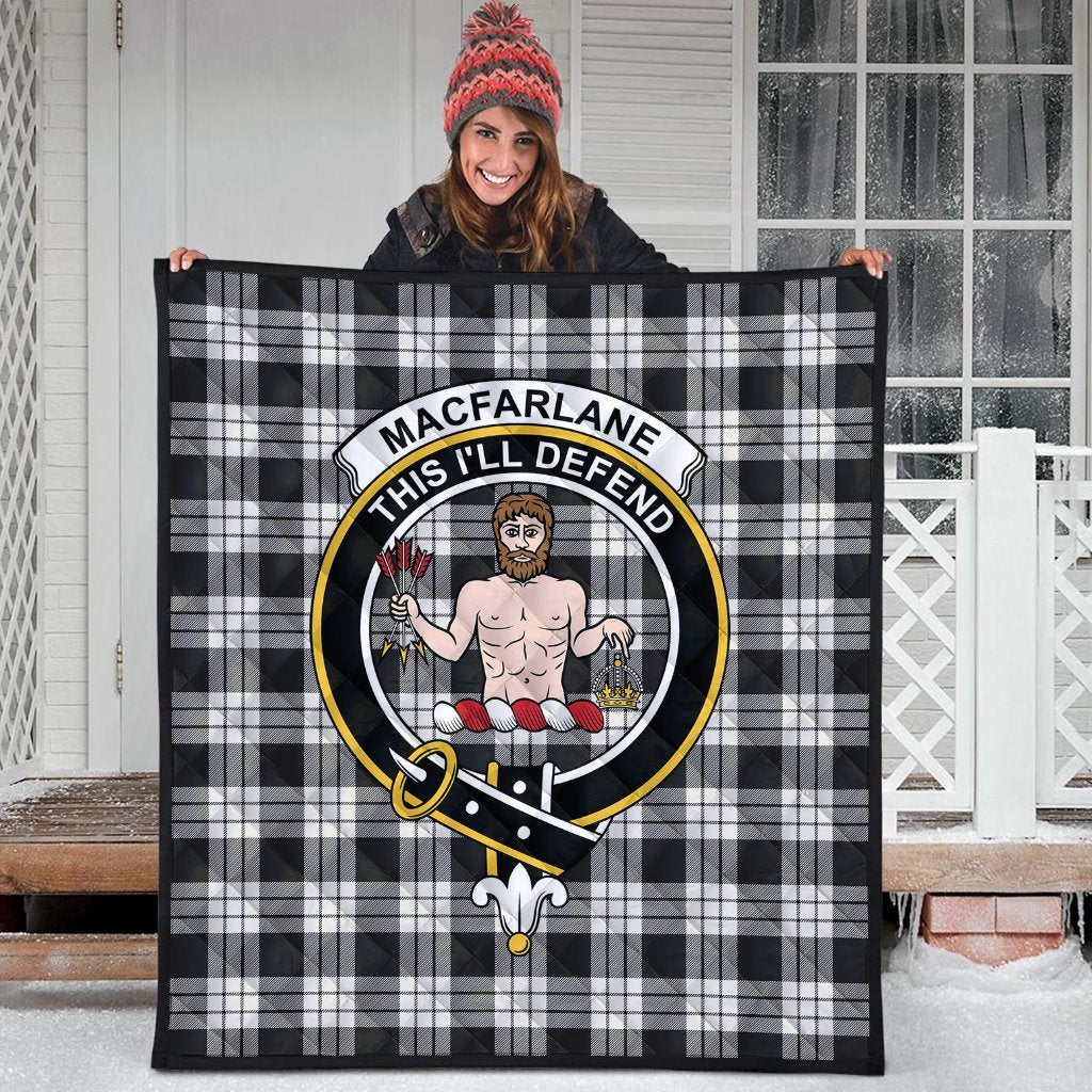 MacFarlane Black White Ancient Tartan Crest Quilt