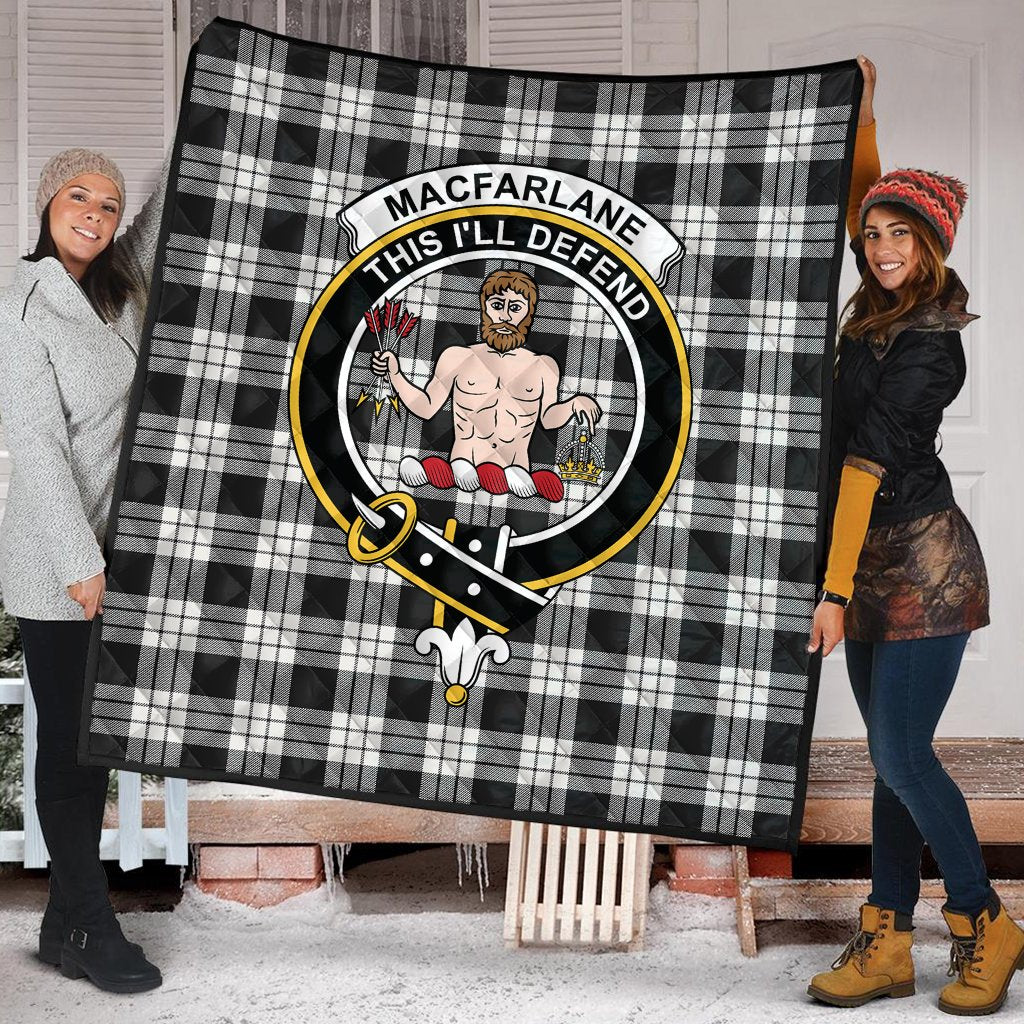 MacFarlane Black White Ancient Tartan Crest Quilt