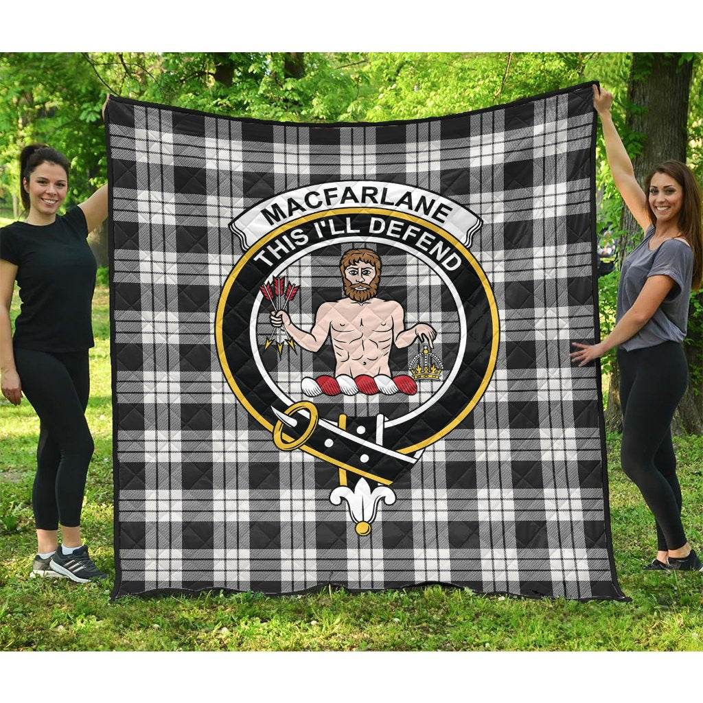 MacFarlane Black White Ancient Tartan Crest Quilt