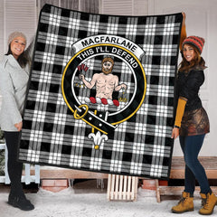 MacFarlane Black White Tartan Crest Quilt