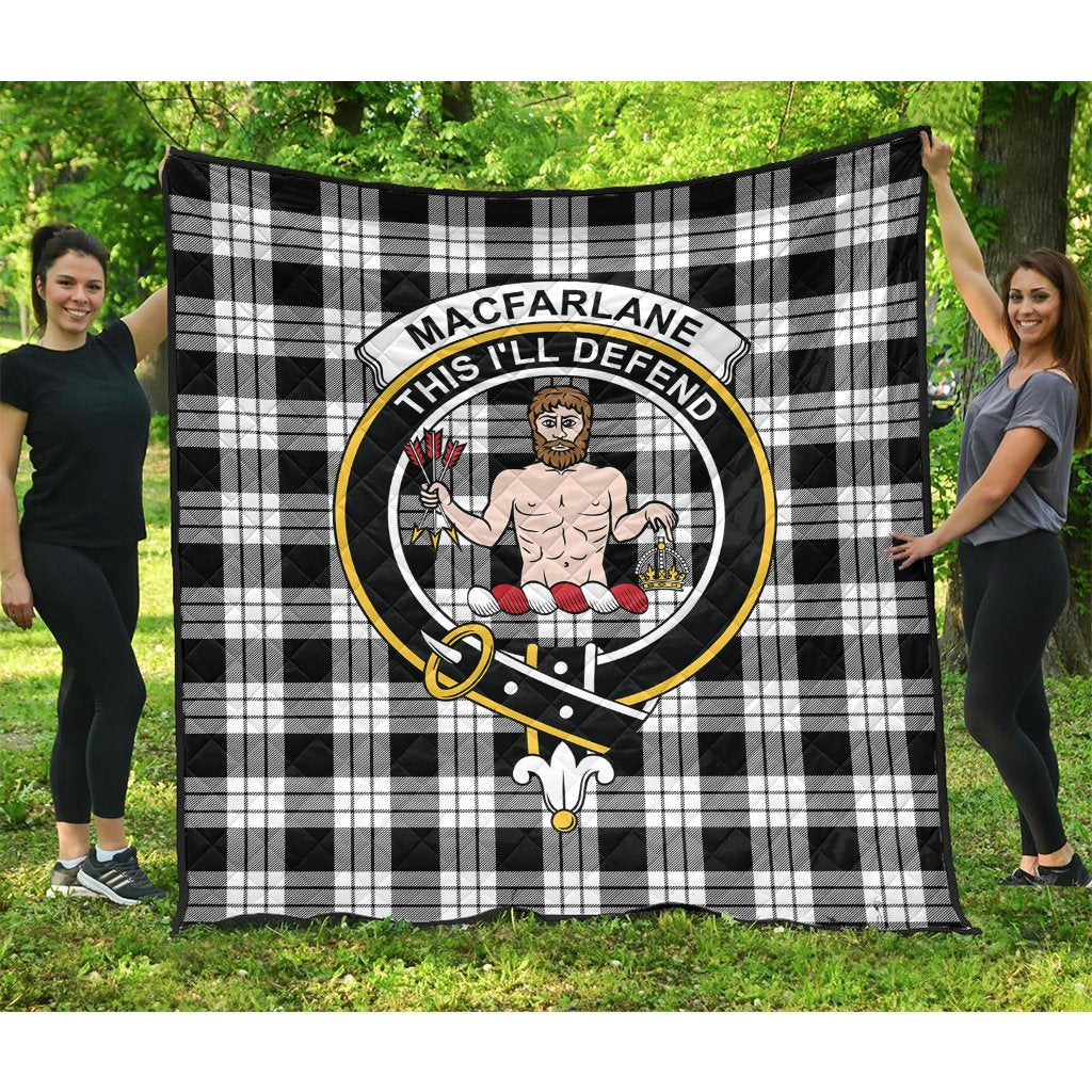 MacFarlane Black White Tartan Crest Quilt